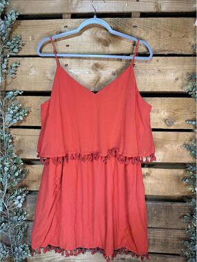 Xhilaration Red Tassel Trim Spaghetti Strap Romper